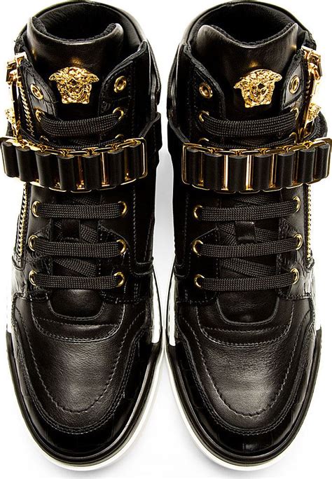 high top sneaker mit versace logo|Versace black and white sneakers.